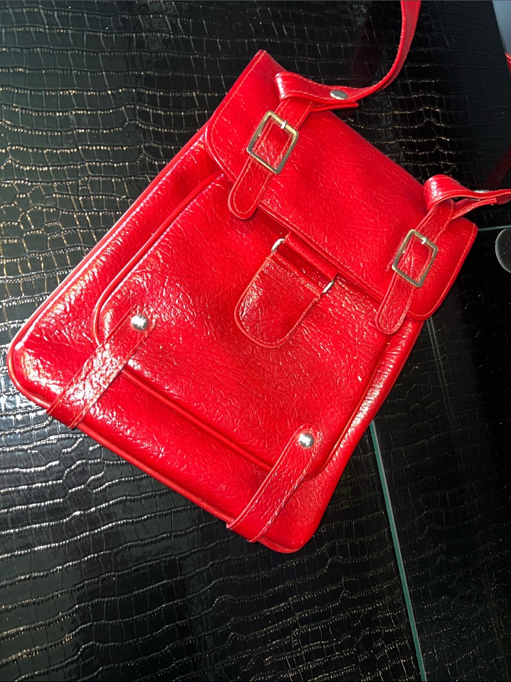 Vintage Cherry Red Patent-Style Satchel 🍒🎒